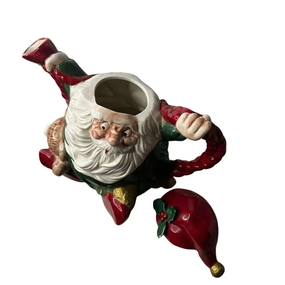 Vtg Fitz and Floyd Old World Christmas Santa Elf Teapot 1989 40 Oz Tea Pot
